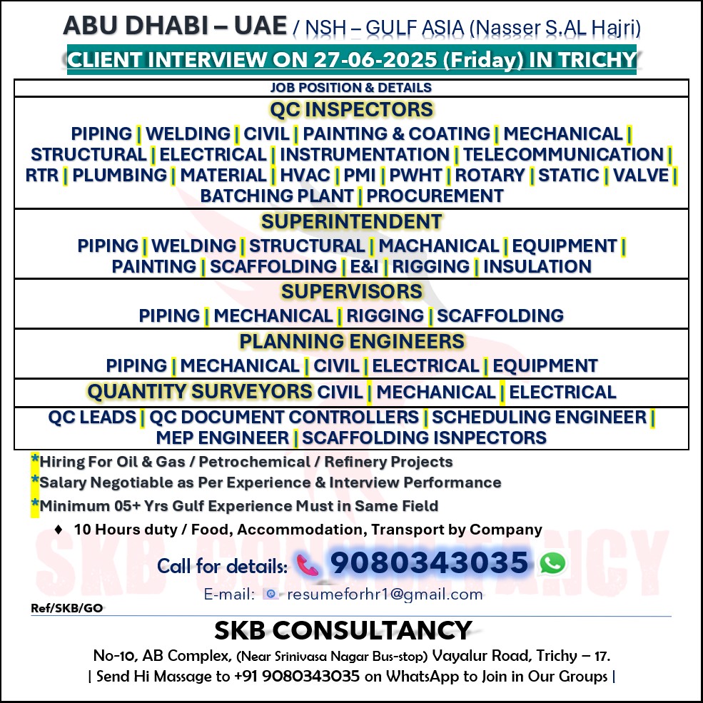 HIRING FOR NSH COMPANY – ABUDHABI