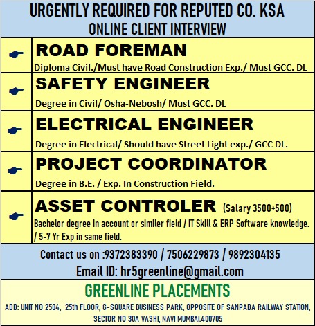 URGENTLY REQUIRED FOR REPUTED CO.KSA