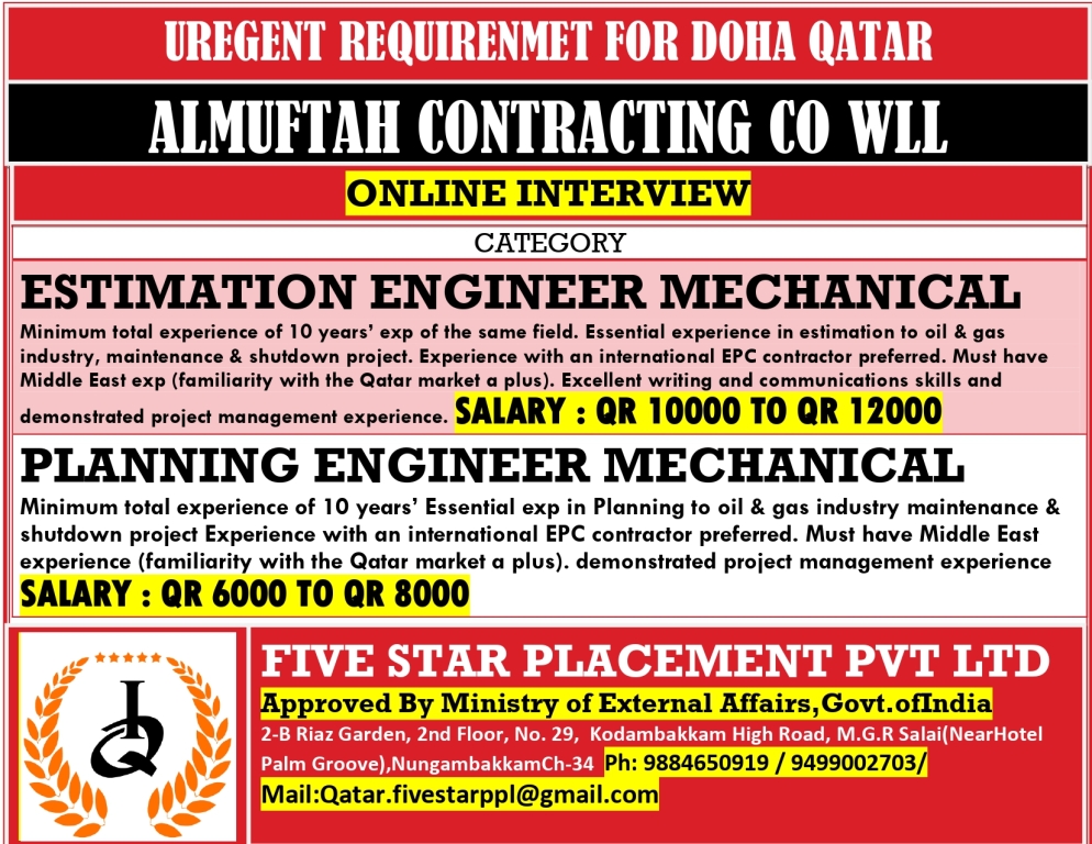URGENT REQUIREMENT FOR DOHA QATAR