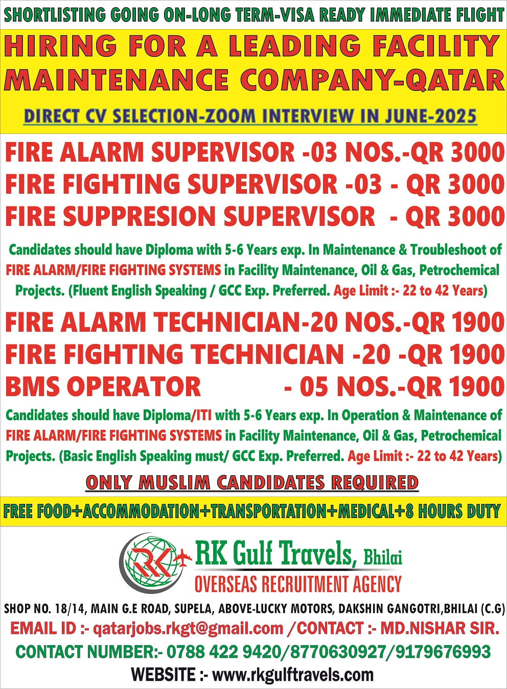 URGENTLY REQUIRED FOR A LEADING FACILITY MANAGEMENT CO. – QATAR 