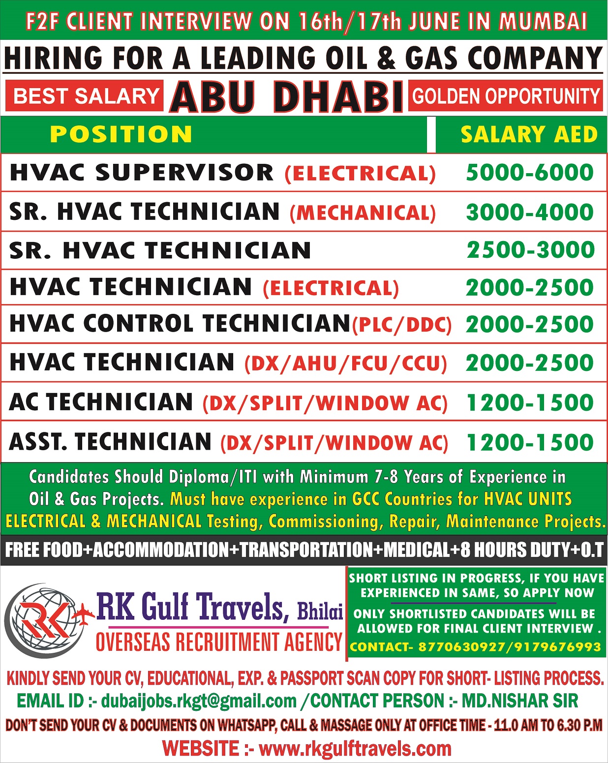 URGENTLY REQUIRED FOR A LEADING OIL & GAS COMPANY – ABU DHABI (UAE)