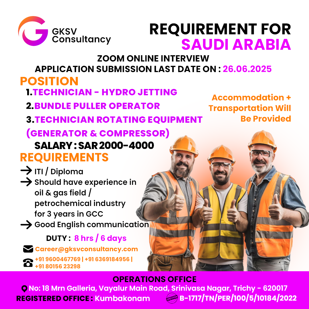 Urgent Hiring for SAUDI