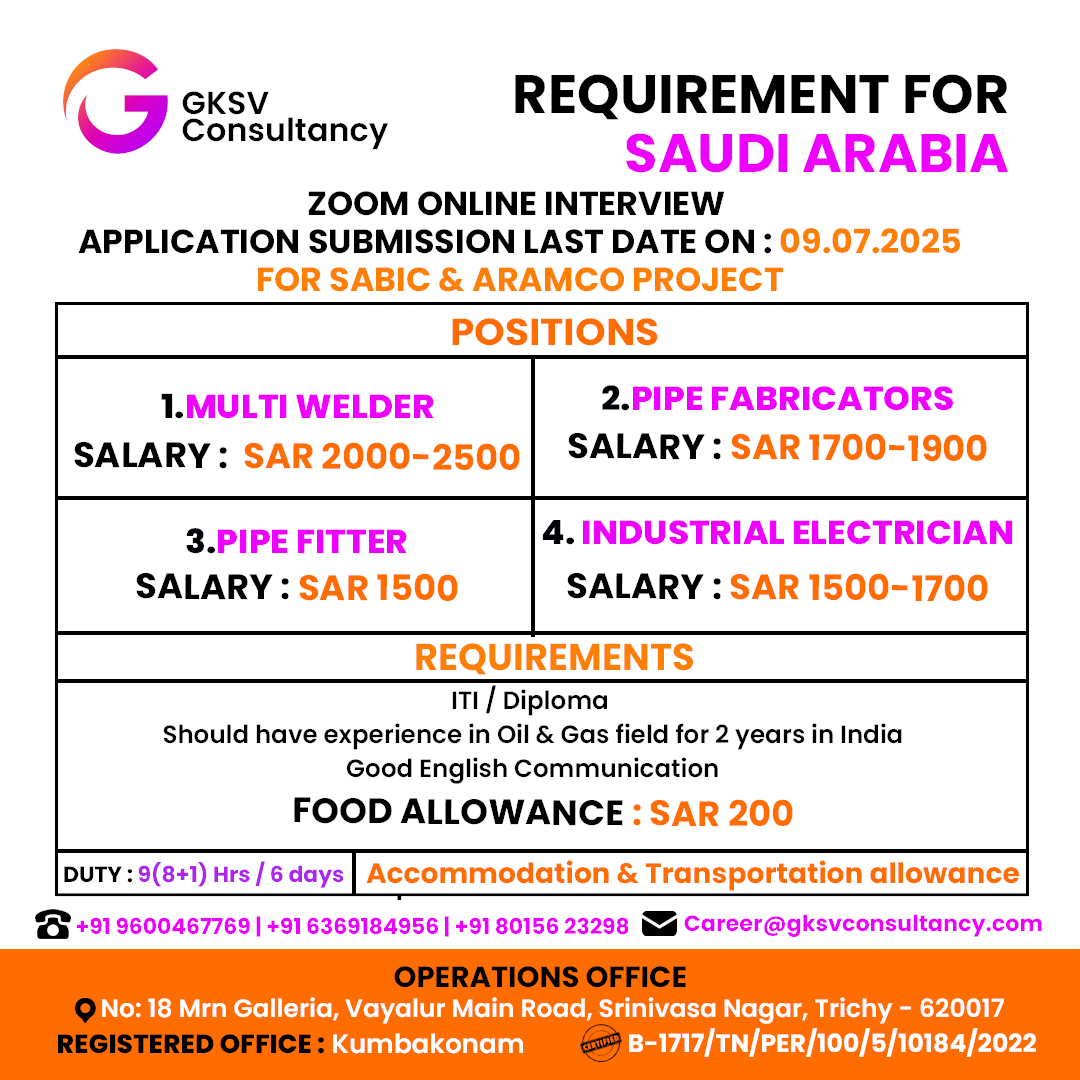 Urgent Hiring for SAUDI