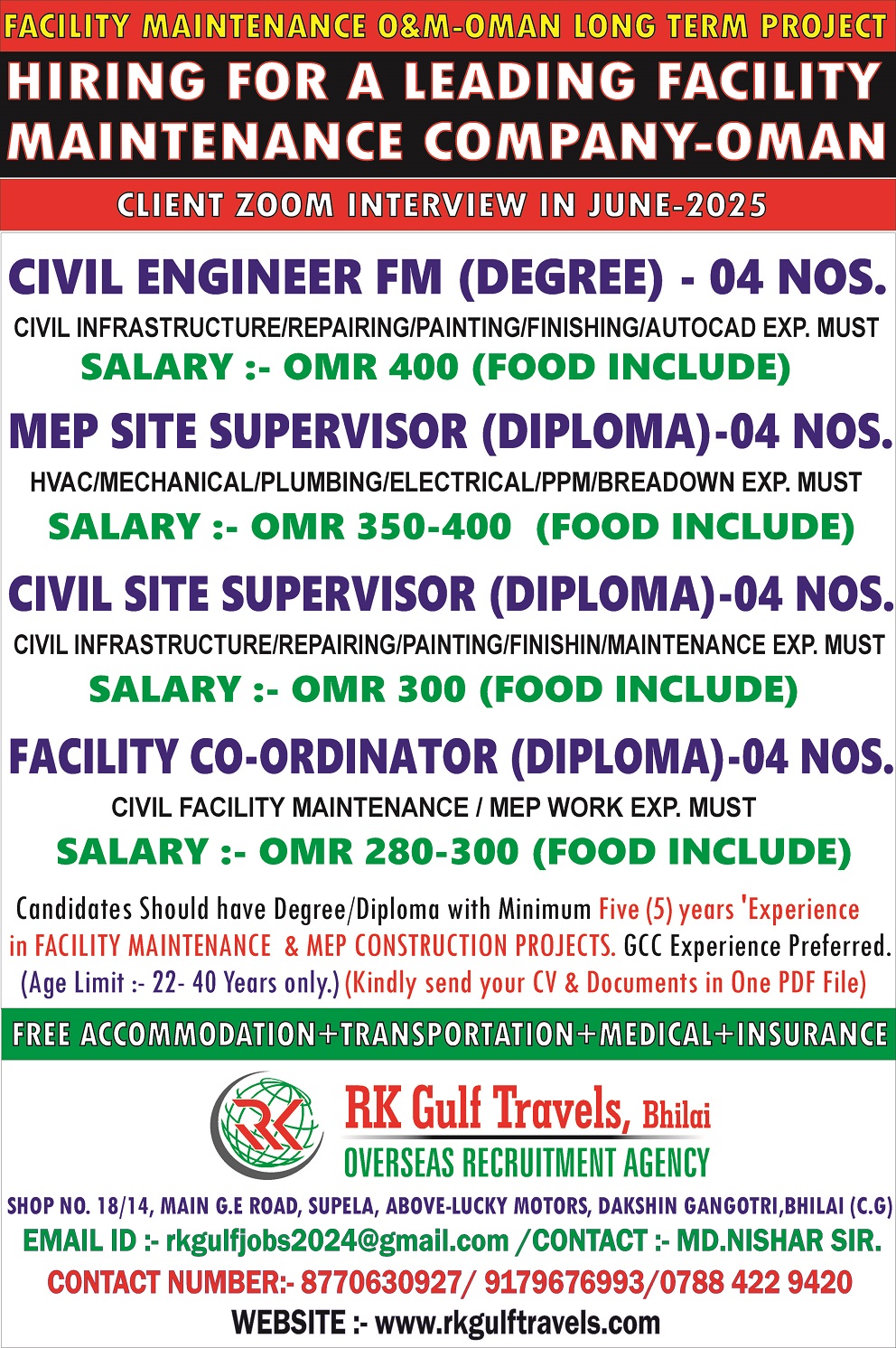 URGENTLY REQUIRED FOR A LEADING FACILITY MANAGEMENT CO. – OMAN 
