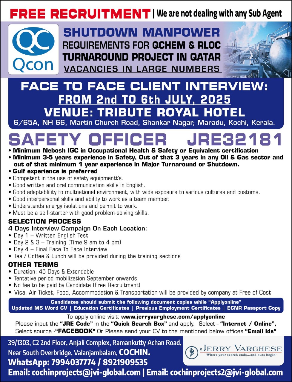requirement for QCHEM & RLOC TURNAROUND  PROJECT IN QATAR
