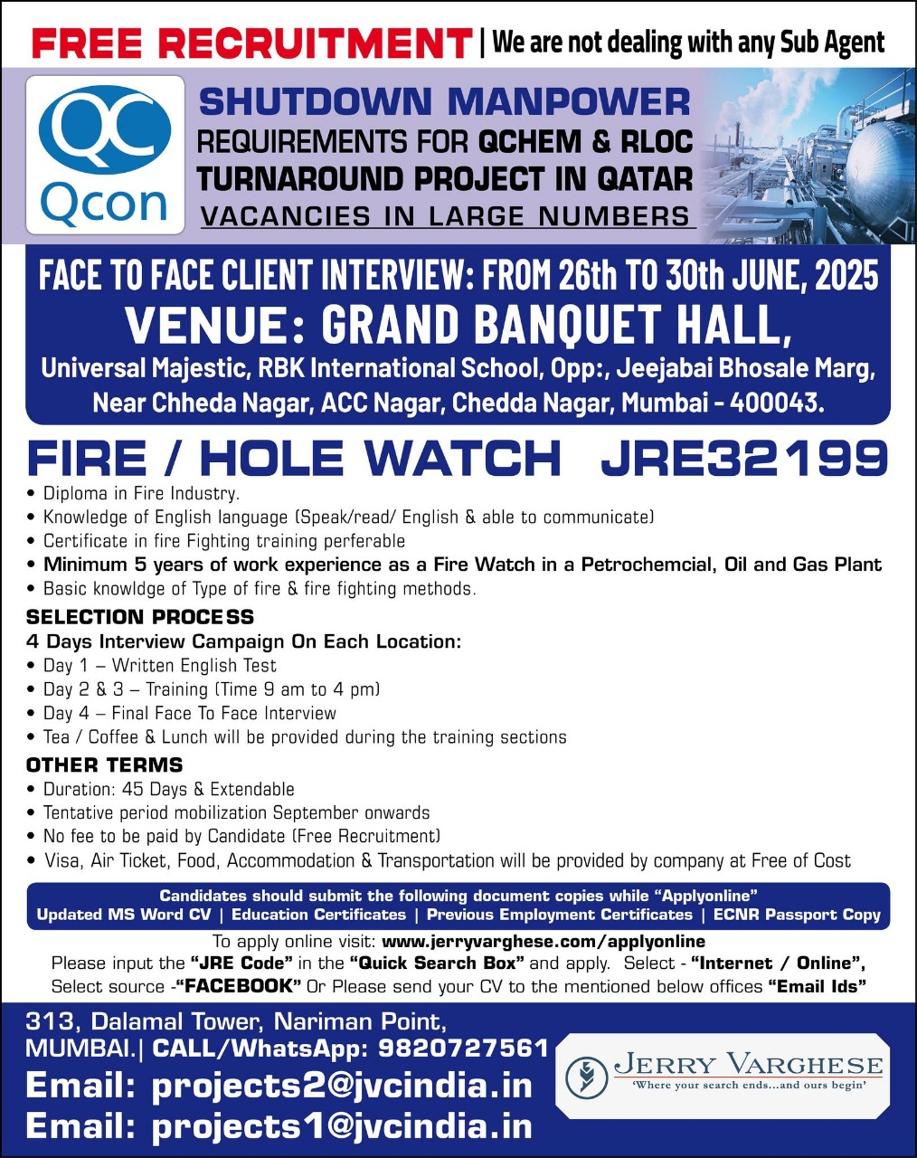 requirement for QCHEM & RLOC TURNAROUND  PROJECT IN QATAR