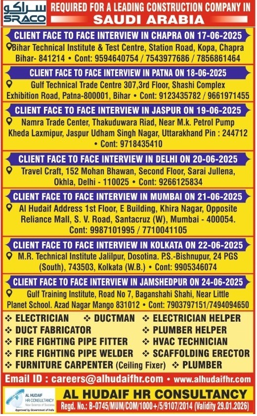 required for a leading construction company in Saudi Arabia