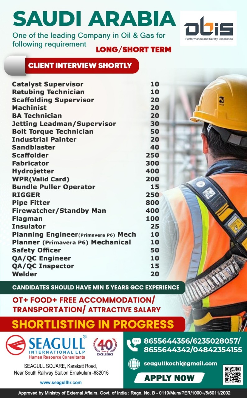 one of the leading company in oil & gas  for following requirement