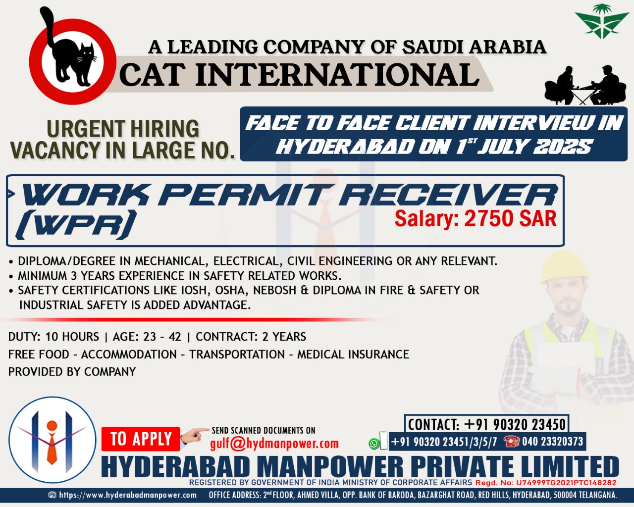 Urgent Hiring for A Leading CAT International Company for Saudi Arabia