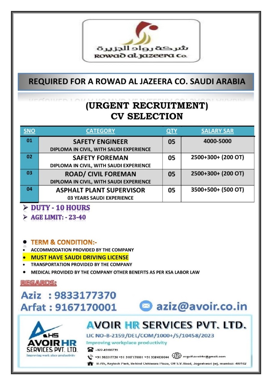 Required for a Rowad AL  JAZEERA CO.
