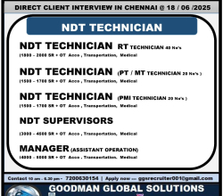 SAUDI ARABIA – OIL & GAS PROJECT | Direct Client Interview in CHENNAI @ 18/6/2025