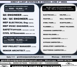 CONSTRUCTION PROJECT IN DUBAI  DIRECT CLIENT INTERVIEW IN CHENNAI  @ JUNE 2nd week
