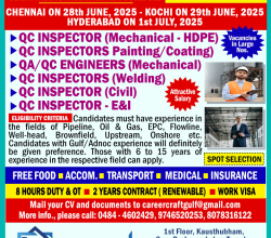 Client Interview at Chennai, Kochi & Hyderabad Locations for Galfar Engineering, Abu Dhabi –