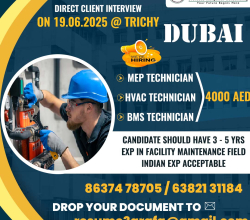 WALKIN DIRECT INTERVIEW ON 19.06.2025 @ TRICHY