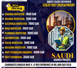 DIRECT CLIENT INTERVIEW ON 22&23 JULY 2025 @ TRICHY