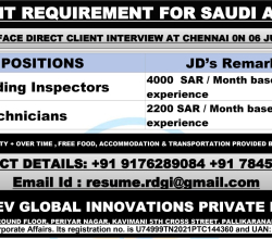 URGENT REQUIREMENT FOR SAUDI ARABIA