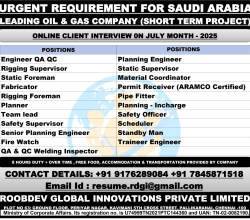 URGENT REQUIREMENT FOR SAUDI ARABIA LEADING OIL & GAS COMPANY (SHORT TERM PROJECT)