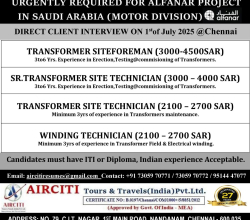 Urgently Required for Alfanar project in Saudi Arabia (moter Division)