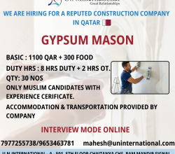 WE URGENTLY HIRING FOR REPUTED CONSTRUCTION COMPANY IN QATAR